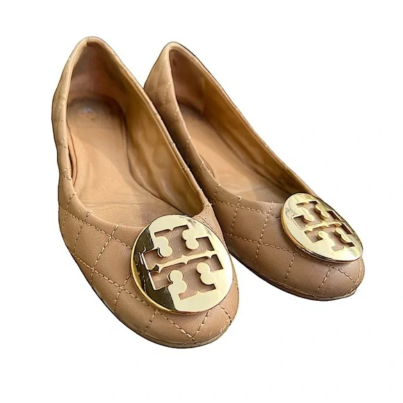 Tory Burch Beige Quilted Loafers Tory Burch Beige Quilted Leather Quinn Ballet Flats Size 37  main image 3